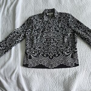 St. John Black and White Blazer with Intricate Pattern